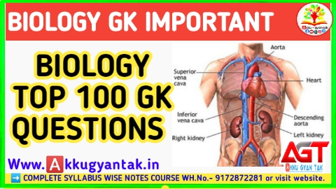 BIOLOGY TOP 100 QUESTIONS जीव विज्ञान के महत्वपूर्ण प्रश्न BY AKKU GYAN TAK