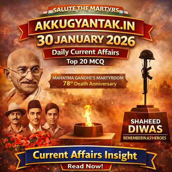 30 January 2026 Current Affairs। 30 जनवरी 2026: ‘शहीद नमन’ दैनिक करंट अफेयर्स (Top 20 MCQ)