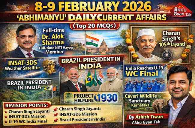 8 and 9 February Current Affairs 2026 in Hindi By Akku gyan tak