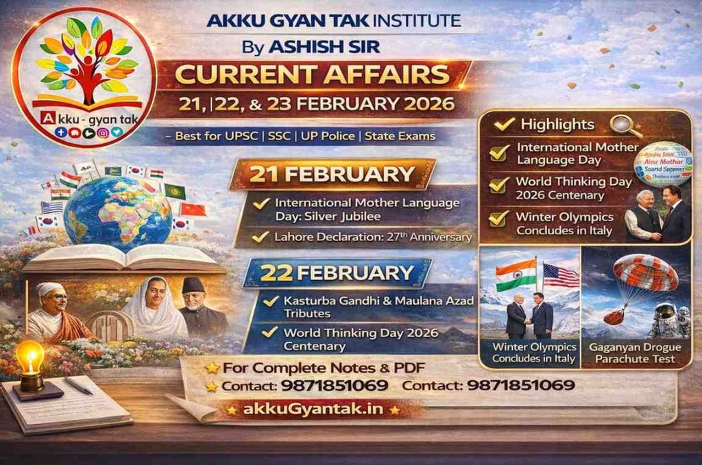 23, 22,21 February 2026 Current Affairs Hindi By Akku Gyan Tak.